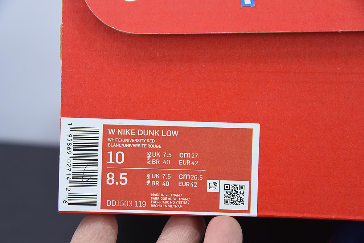 Nike Dunk Low White and university Red